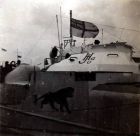 The bridge of an &quot;E&quot; boat. The &quot;E&quot; boat is flying the White Ensign, a sign of surrender.